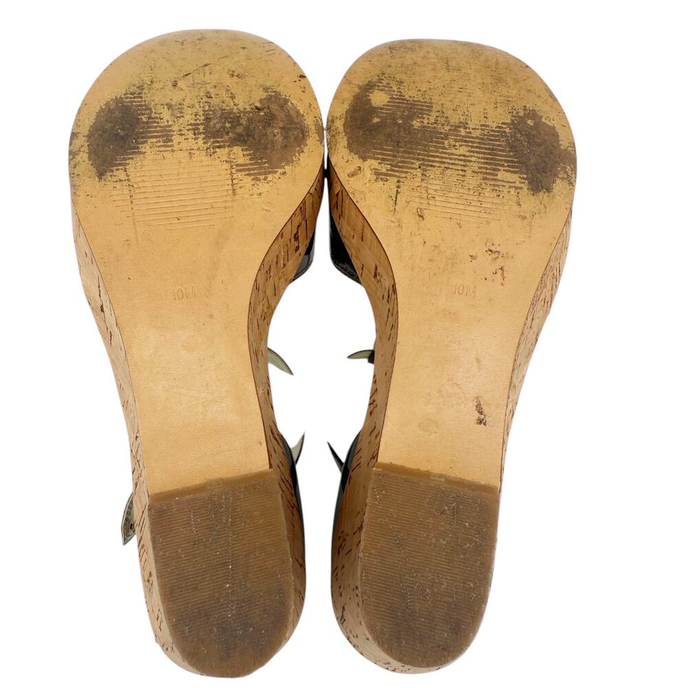 Guess Platform Cork Wedge Strappy Sandal Heels in Brown Patent Leather Size 10 - Picture 9 of 10